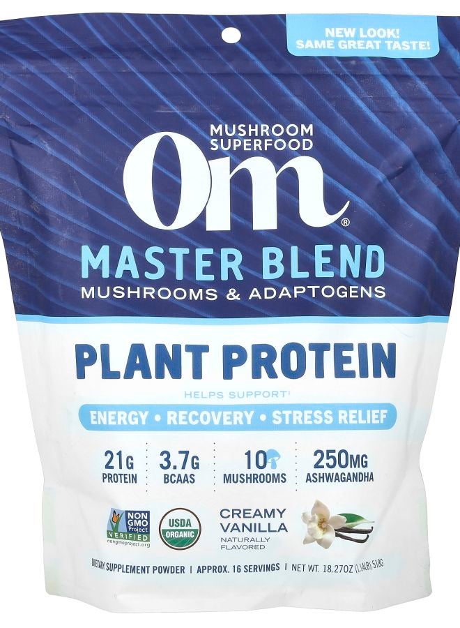 Om Mushrooms Master Blend Plant Protein Creamy Vanilla 1.14 lbs (518 g)