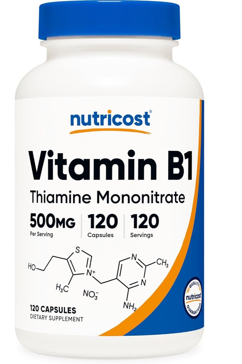 فيتامين ب1 الثيامين 500 ملغ، 120 كبسولة تكفي لمدة 4 أشهر - Image 1