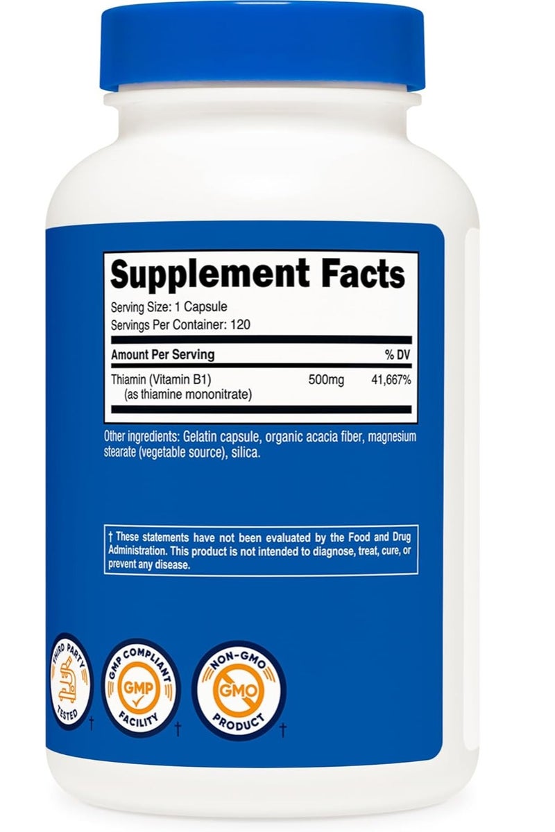 فيتامين ب1 الثيامين 500 ملغ، 120 كبسولة تكفي لمدة 4 أشهر - Image 2