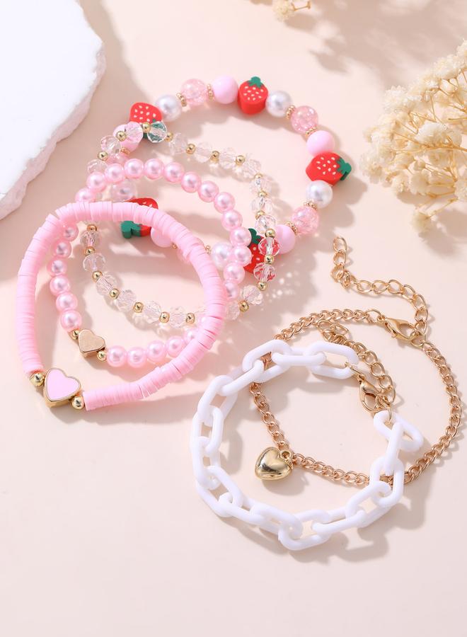 Take Two Pack of 6 - Pink Beaded Charm Bracelet - Image 2