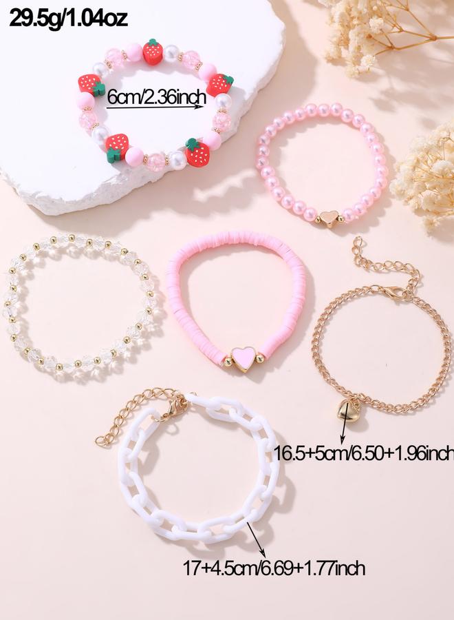 Take Two Pack of 6 - Pink Beaded Charm Bracelet - Image 5