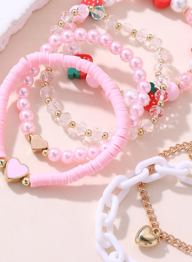 Take Two Pack of 6 - Pink Beaded Charm Bracelet - Image 4