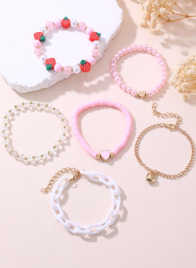 Take Two Pack of 6 - Pink Beaded Charm Bracelet - Image 3