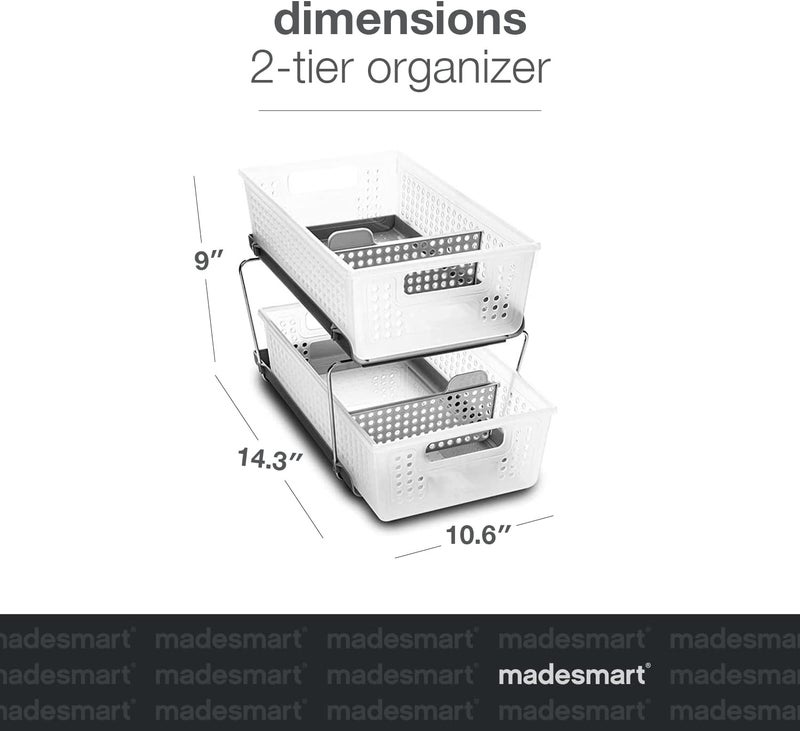 madesmart 2-Tier Organizer, Multi-Purpose Slide-Out Storage Baskets with Handles and Dividers, Frost - Image 5