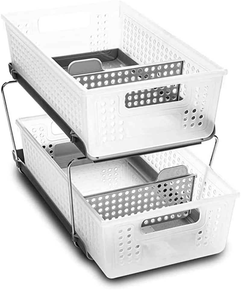 madesmart 2-Tier Organizer, Multi-Purpose Slide-Out Storage Baskets with Handles and Dividers, Frost - Image 1