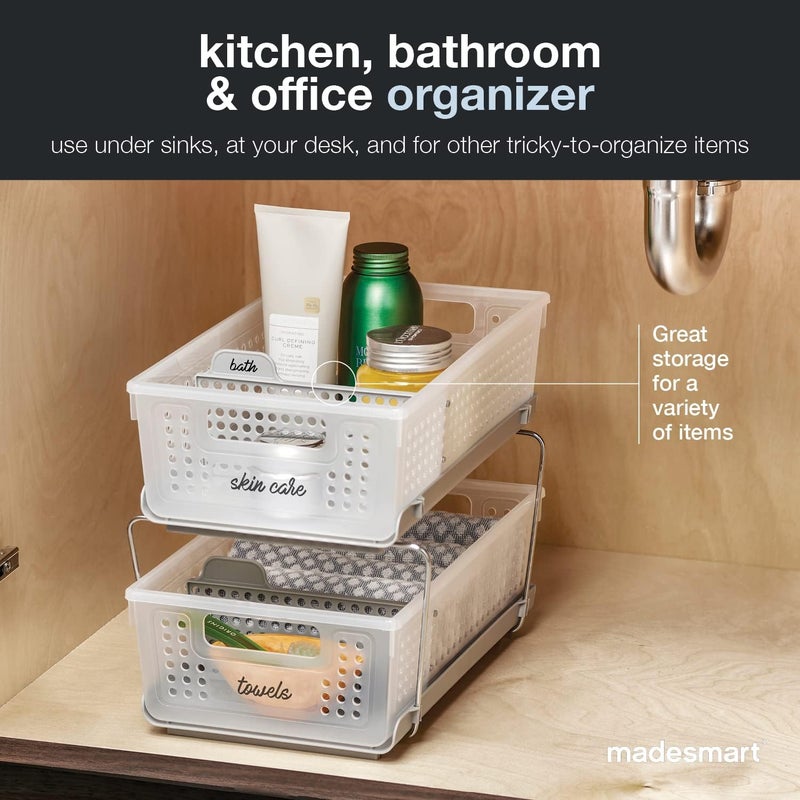 madesmart 2-Tier Organizer, Multi-Purpose Slide-Out Storage Baskets with Handles and Dividers, Frost - Image 4