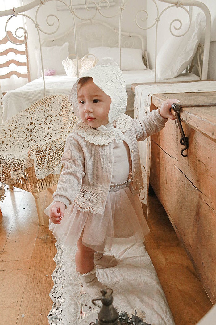 Korean Girls Baby Lace Cardigan Casual Sunproof Jacket Beige  - Image 5