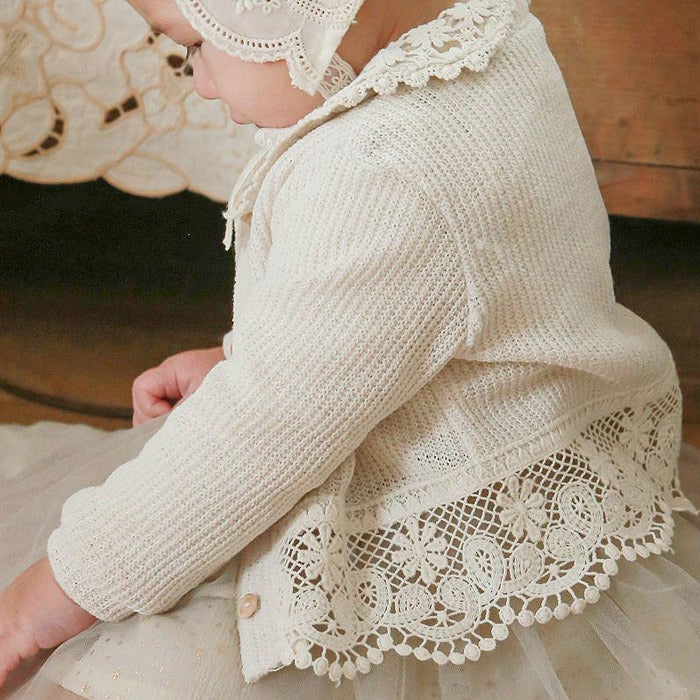 Korean Girls Baby Lace Cardigan Casual Sunproof Jacket Beige  - Image 3