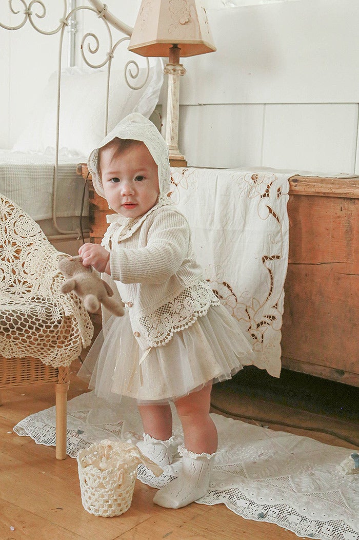 Korean Girls Baby Lace Cardigan Casual Sunproof Jacket Beige  - Image 4