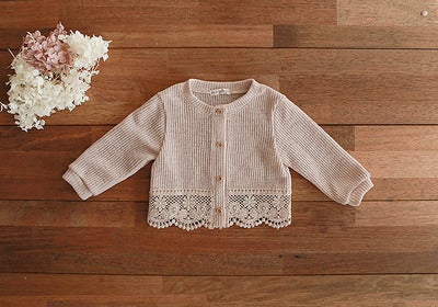 Korean Girls Baby Lace Cardigan Casual Sunproof Jacket Beige  - Image 2