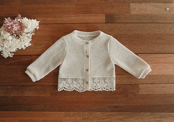 Korean Girls Baby Lace Cardigan Casual Sunproof Jacket Beige  - Image 1