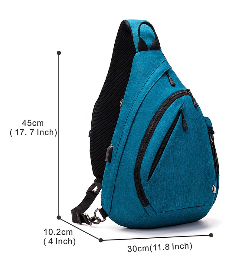 TurnWay Water-Proof Sling bag/Crossbody Backpack/Shoulder Bag with USB Charging Port for Travel, Hiking, Cycling, Camping (BLUE) - Image 3