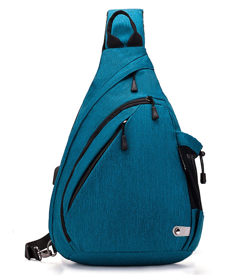 TurnWay Water-Proof Sling bag/Crossbody Backpack/Shoulder Bag with USB Charging Port for Travel, Hiking, Cycling, Camping (BLUE) - Image 1