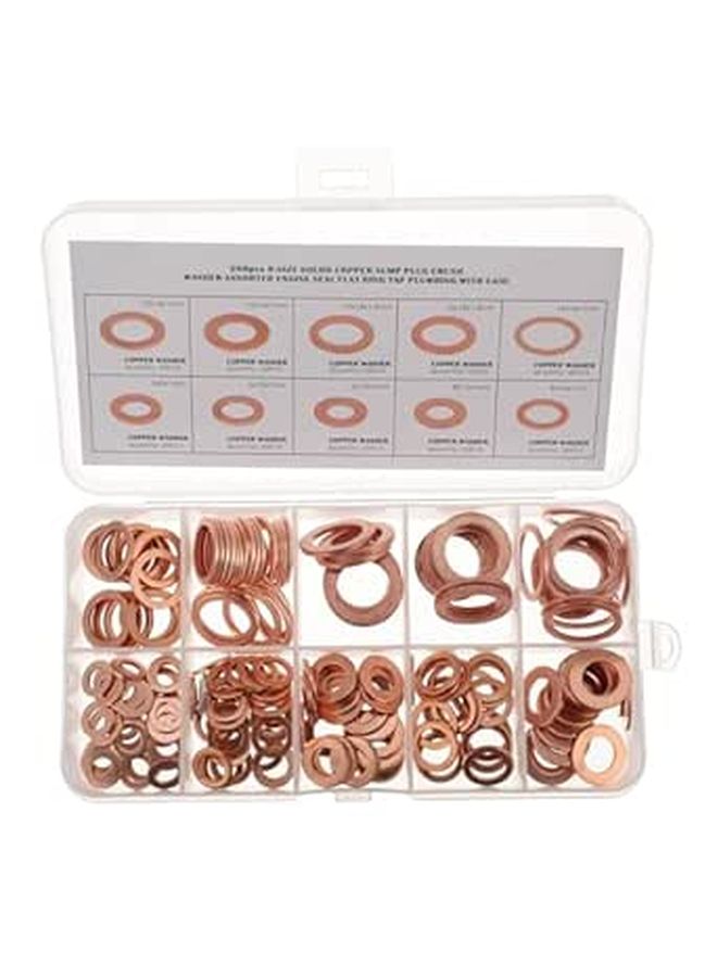 M5 Copper Flat Ring Sealing Gaskets 200pcs Crush Washer Assortment Kit For Automotive Plumbing - Image 1