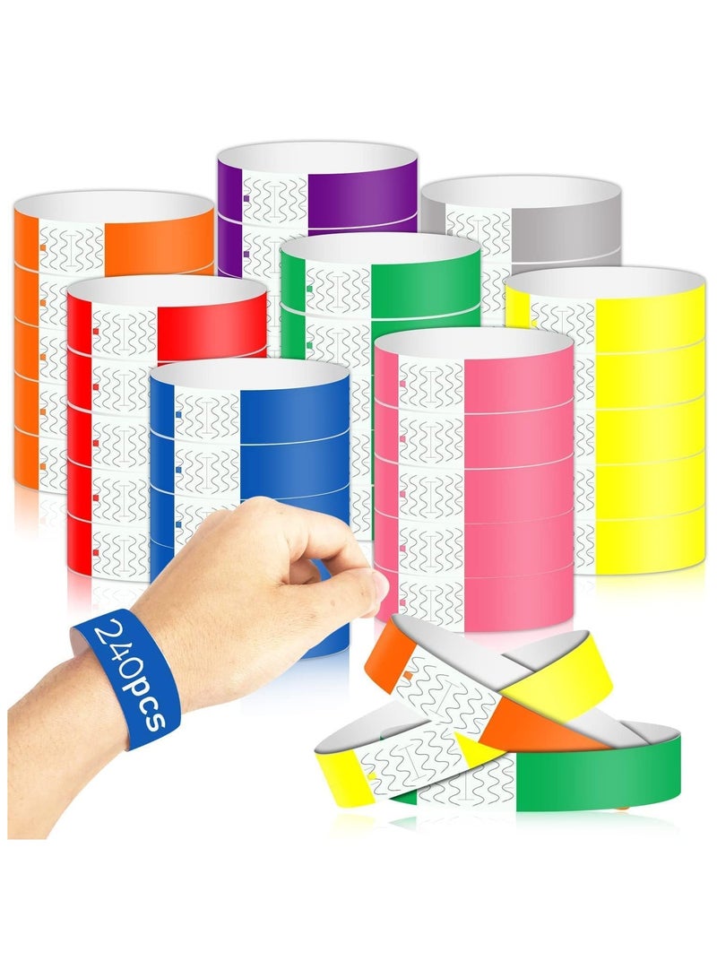 DELGREEN 240 Pcs Paper Wristbands Neon Wrist Bands Waterproof Hand Bands for Events Lightweight Concert Wristbands Neon Colored Adhesive Wristbands for Party  - Image 1