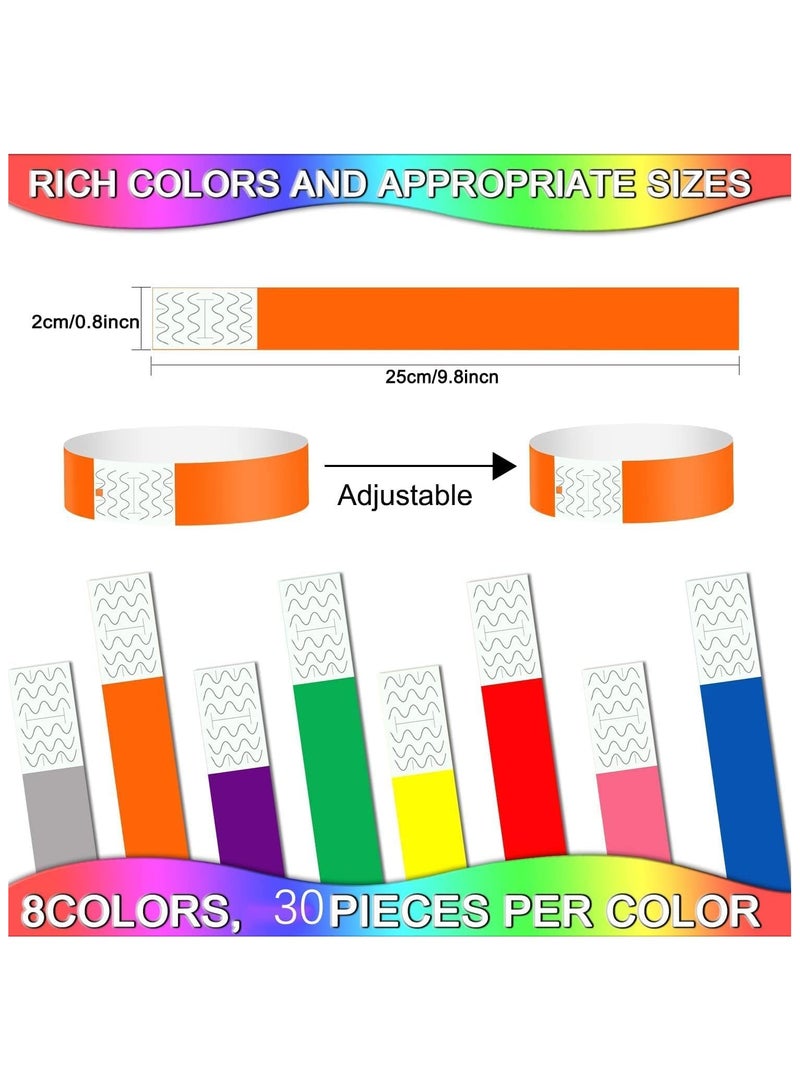 DELGREEN 240 Pcs Paper Wristbands Neon Wrist Bands Waterproof Hand Bands for Events Lightweight Concert Wristbands Neon Colored Adhesive Wristbands for Party  - Image 2