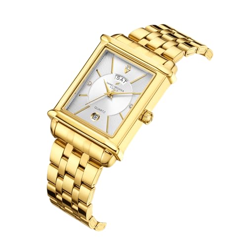 Daniel Hechter Paris Etoile Collection Watch for Men Two-Tone Analog Watch Silver Rectangular Dial, Gold & Silver Stainless Steel Strap, Day & Date Display, Quartz Movement Stylish Formal - Image 2