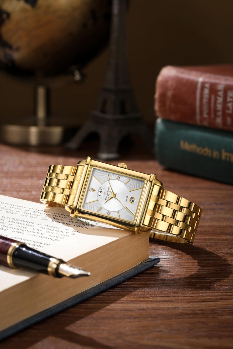 Daniel Hechter Paris Etoile Collection Watch for Men Two-Tone Analog Watch Silver Rectangular Dial, Gold & Silver Stainless Steel Strap, Day & Date Display, Quartz Movement Stylish Formal - Image 3