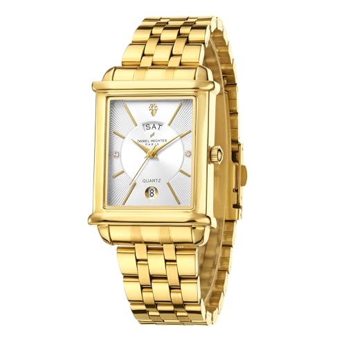 Daniel Hechter Paris Etoile Collection Watch for Men Two-Tone Analog Watch Silver Rectangular Dial, Gold & Silver Stainless Steel Strap, Day & Date Display, Quartz Movement Stylish Formal - Image 1