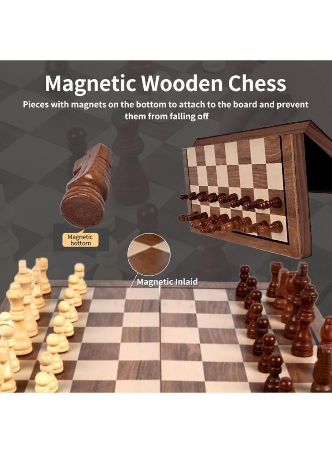 xppier 2 in 1 Magnetic Wooden Chess and Checkers Board Game Set, 15" Folding Chess Boards with 2 Extra Queens, Portable Travel Chess Sets with Pieces Storage Slots, Beginner Chess Game Set for Kids, Adults - Image 5