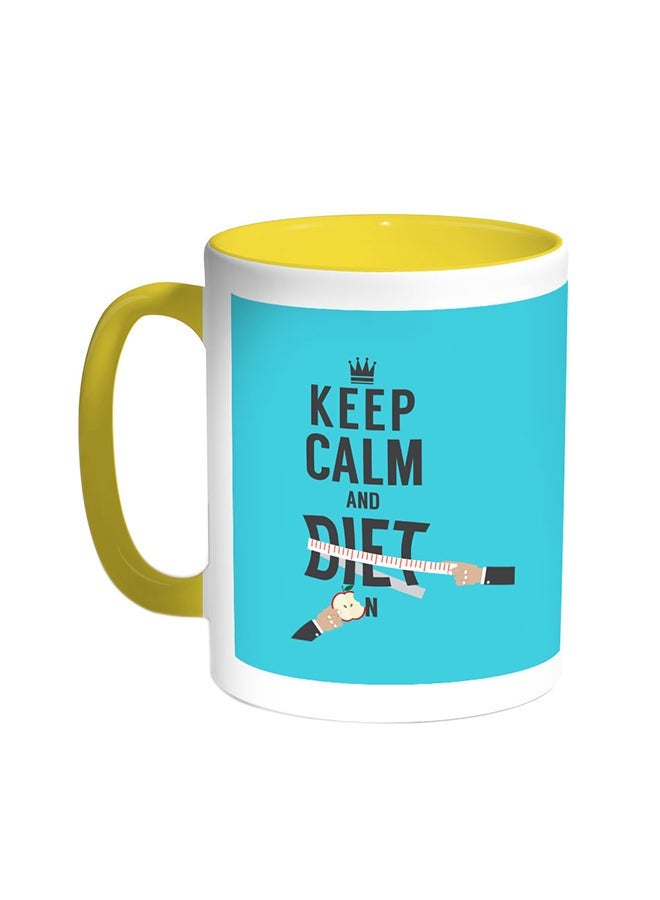 Keep Calm And Diet Printed Coffee Mug Yellow/White 11ounce
