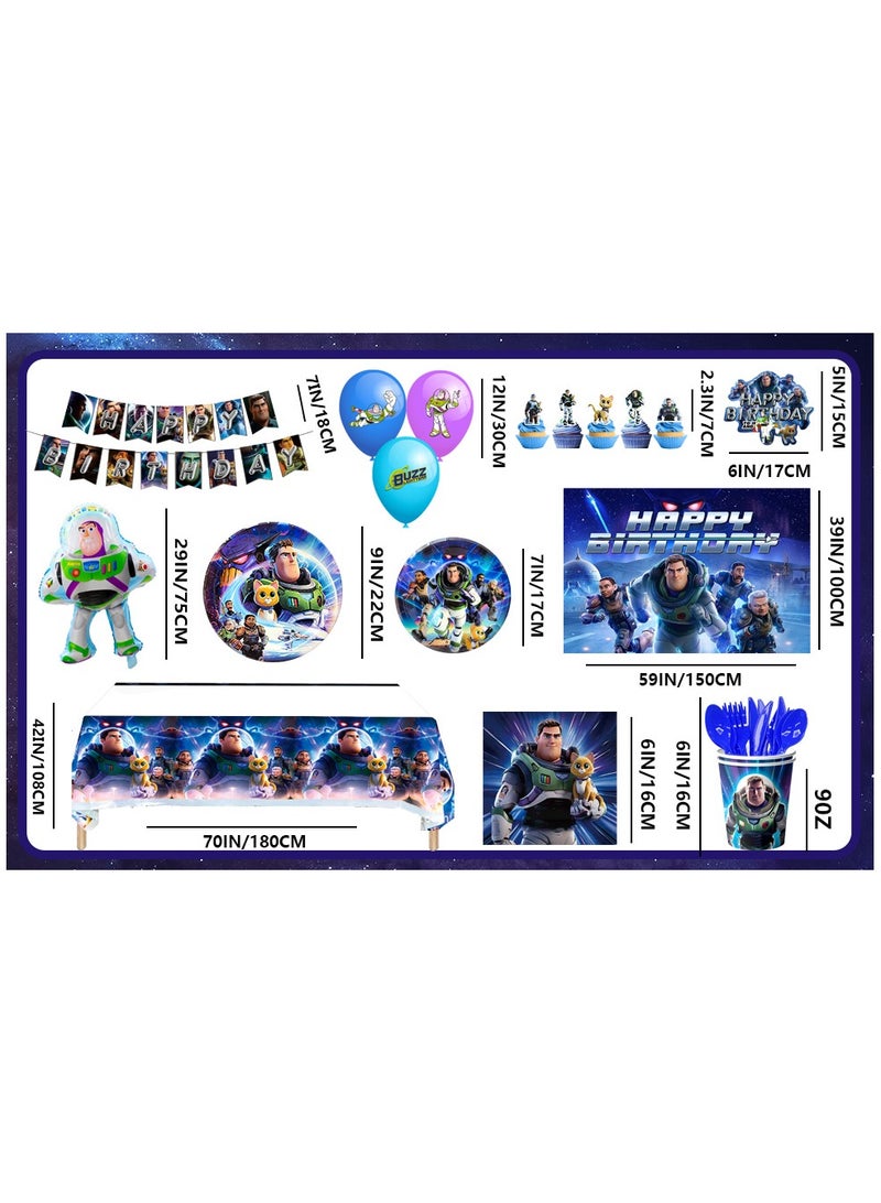 FRUITFUL PARTY Buzz Lightyear Birthday Decorations for 10 Guests, 113pcs Cartoon Toy Story Disposable Party Tableware Set Buzz Lightyear Birthday Banner Balloons Plates Napkins - Image 3
