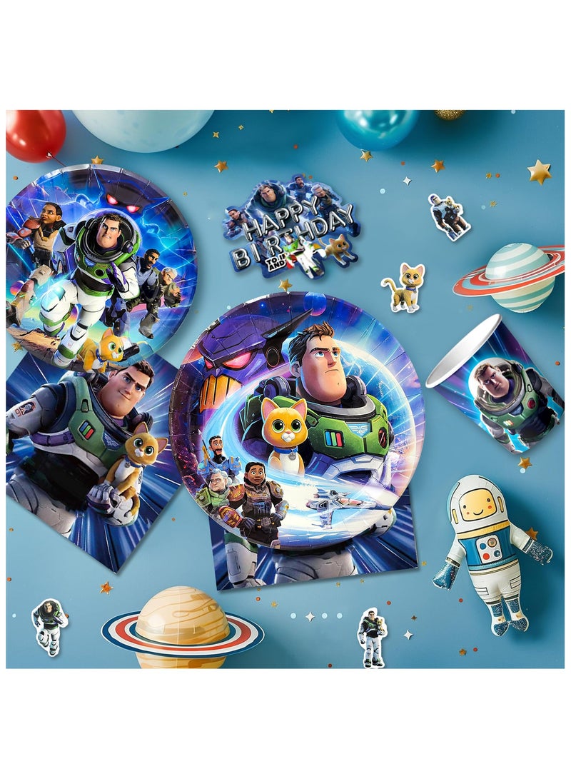 FRUITFUL PARTY Buzz Lightyear Birthday Decorations for 10 Guests, 113pcs Cartoon Toy Story Disposable Party Tableware Set Buzz Lightyear Birthday Banner Balloons Plates Napkins - Image 4