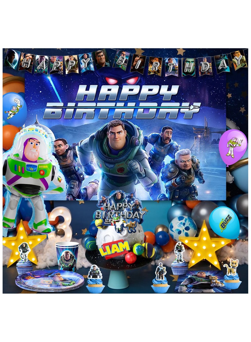 FRUITFUL PARTY Buzz Lightyear Birthday Decorations for 10 Guests, 113pcs Cartoon Toy Story Disposable Party Tableware Set Buzz Lightyear Birthday Banner Balloons Plates Napkins - Image 5