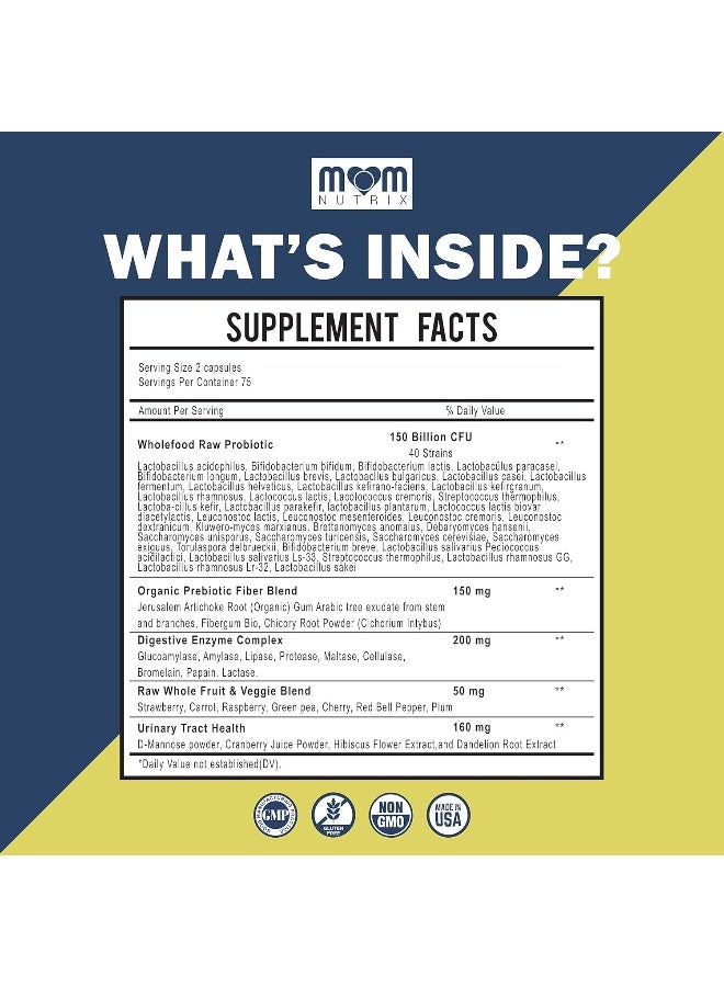 بروبيوتيك ناوتريكس 150 مليار وحدة تشكيل مستعمرة - 40 سلالة من البروبيوتيك للنساء والرجال والبالغين - بروبيوتيك مستقر في درجة حرارة الغرفة مع بريبيوتيك عضوي - بروبيوتيك أسيدوفيلوس - 150 كبسولة - صنع في الولايات المتحدة الأمريكية - Image 2