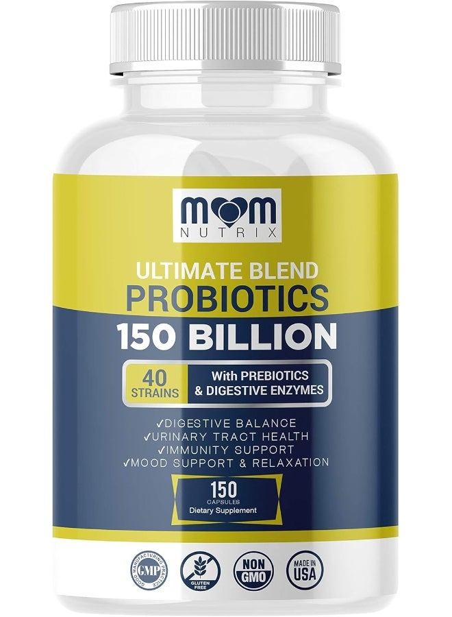 بروبيوتيك ناوتريكس 150 مليار وحدة تشكيل مستعمرة - 40 سلالة من البروبيوتيك للنساء والرجال والبالغين - بروبيوتيك مستقر في درجة حرارة الغرفة مع بريبيوتيك عضوي - بروبيوتيك أسيدوفيلوس - 150 كبسولة - صنع في الولايات المتحدة الأمريكية - Image 1