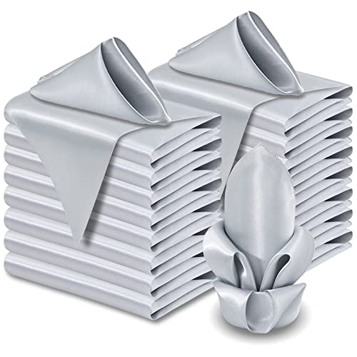 Aormenzy 60 Pack Silver Satin Napkins 17 x 17 Inch Square Cloth Napkins for Wedding Banquet Party Decoration - Image 1