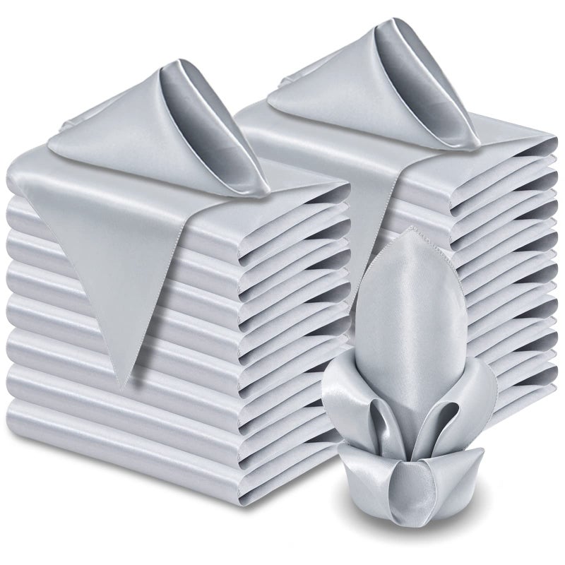 Aormenzy 60 Pack Silver Satin Napkins 17 x 17 Inch Square Cloth Napkins for Wedding Banquet Party Decoration - Image 2