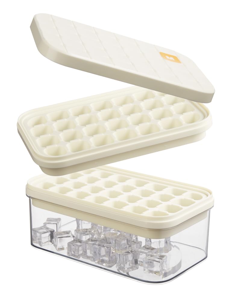 Brigii Ice Cube Tray with Lid&Bin, Ice Cube Mold with 56 Cubes, Stackable Ice Trays for Freezer with Easy-Release Silicone Bottom, for Drinks, Coffee, cocktail - Image 1