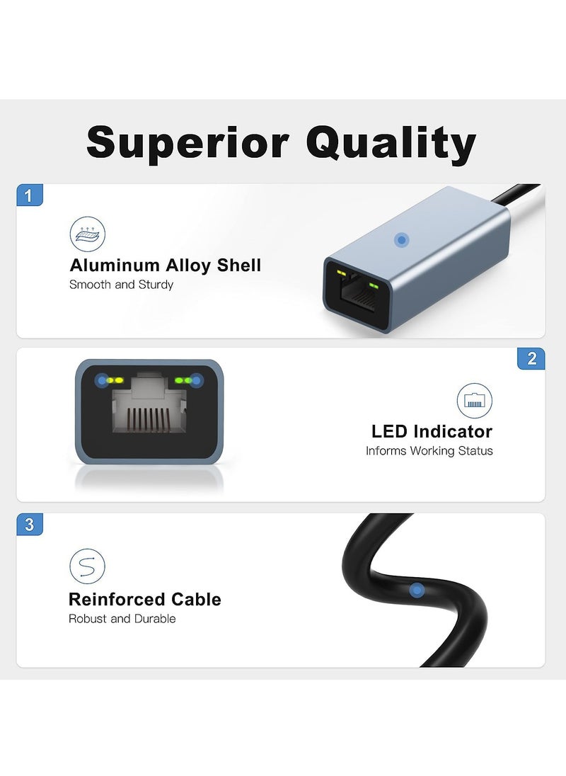 SYOSI SYOSI USB to Ethernet Adapter, USB 3.0/USB C to RJ45 Ethernet Adapter, 100Mbps LAN Adapter, Type C Thunderbolt 3 LAN Network Adapter for Tablet/Mobile/PC/MacBook/Windows/Surface Pro, etc  - Image 3
