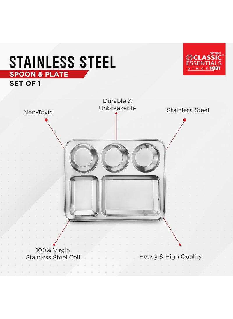 Classic Essentials CLASSIC ESSENTIALS Stainless Steel Compartment Plate Bhojan Thali LunchDinner Plate  - Image 2