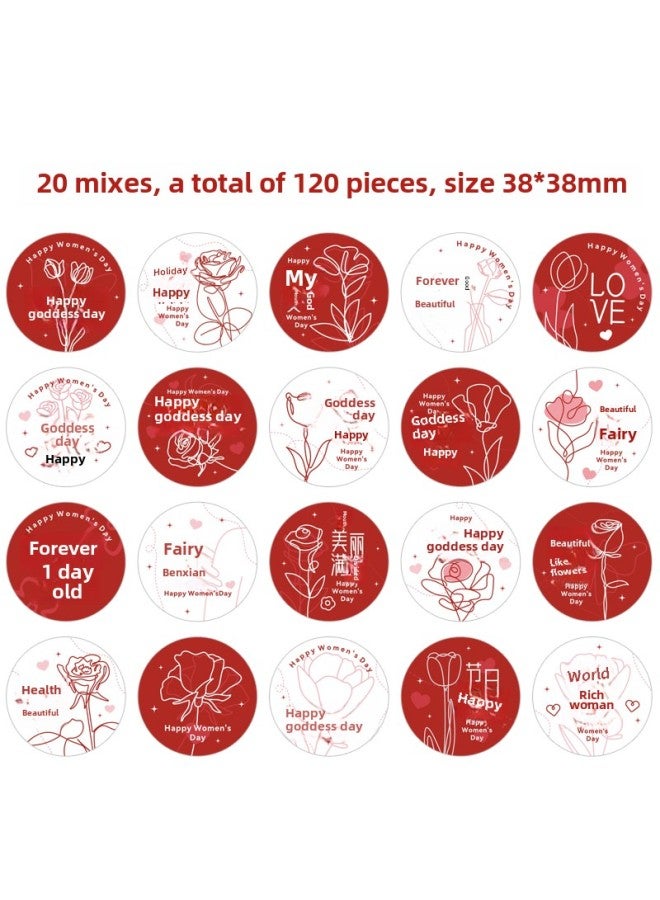 Goddess Festival Happy Gift Packaging Sticker Advanced Sense Decoration Arrangement Pink Love Flower Special-shaped Adhesive Sticker-Colour:Beauty And Her Stickers 120 Pieces - Image 1