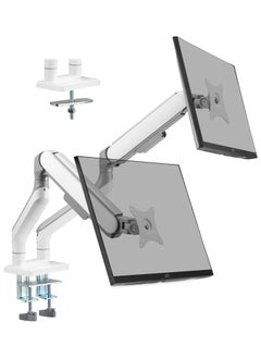 ETHU ETHU Dual Monitor Arm for 17-35" Screens heavy duty UP to 16KGs/35lbs(each arm) Dual Monitor Stand Fully Adjustable C-Clamp & Grommet 2-Way Assembling VESA Mount 75mm 100mm Silver-White  - Image 1