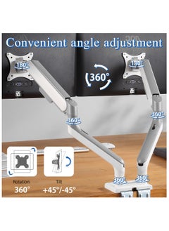 ETHU ETHU Dual Monitor Arm for 17-35" Screens heavy duty UP to 16KGs/35lbs(each arm) Dual Monitor Stand Fully Adjustable C-Clamp & Grommet 2-Way Assembling VESA Mount 75mm 100mm Silver-White  - Image 3