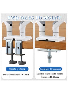 ETHU ETHU Dual Monitor Arm for 17-35" Screens heavy duty UP to 16KGs/35lbs(each arm) Dual Monitor Stand Fully Adjustable C-Clamp & Grommet 2-Way Assembling VESA Mount 75mm 100mm Silver-White  - Image 4