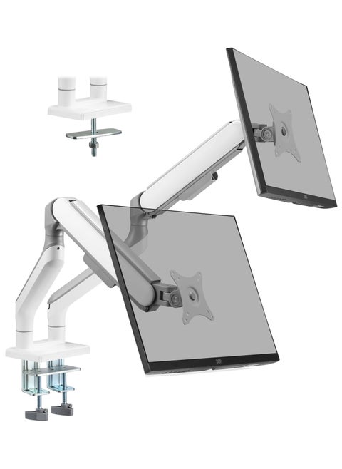ETHU Dual Monitor Arm for 17-35" Screens heavy duty UP to 16KGs/35lbs(each arm) Dual Monitor Stand Fully Adjustable C-Clamp & Grommet 2-Way Assembling VESA Mount 75mm 100mm Silver-White