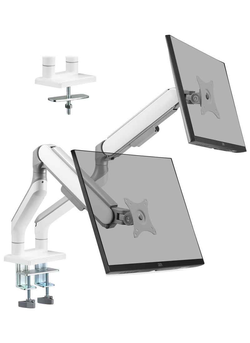 ETHU - ETHU Dual Monitor Arm for 17-35" Screens heavy duty UP to 16KGs/35lbs(each arm) Dual Monitor Stand Fully Adjustable C-Clamp & Grommet 2-Way Assembling VESA Mount 75mm 100mm Silver-White - Image 1