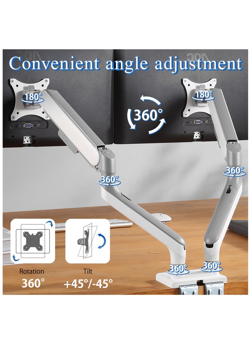 ETHU - ETHU Dual Monitor Arm for 17-35" Screens heavy duty UP to 16KGs/35lbs(each arm) Dual Monitor Stand Fully Adjustable C-Clamp & Grommet 2-Way Assembling VESA Mount 75mm 100mm Silver-White - Image 1