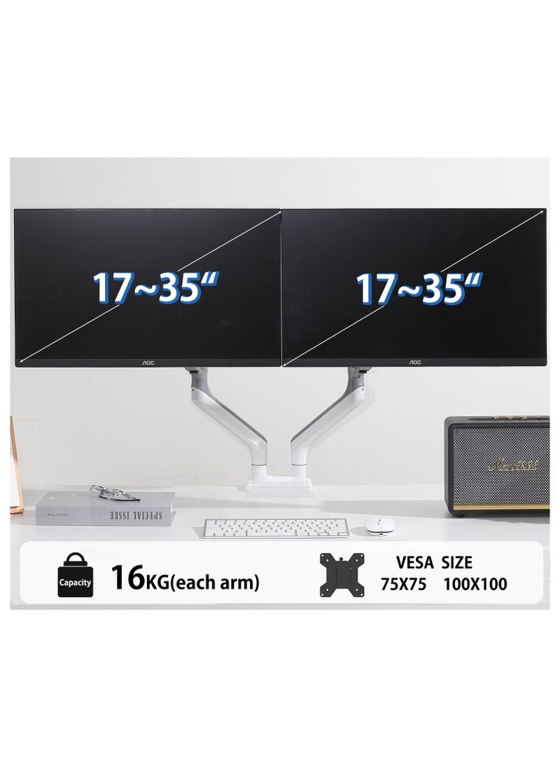 ETHU - ETHU Dual Monitor Arm for 17-35" Screens heavy duty UP to 16KGs/35lbs(each arm) Dual Monitor Stand Fully Adjustable C-Clamp & Grommet 2-Way Assembling VESA Mount 75mm 100mm Silver-White - Image 1