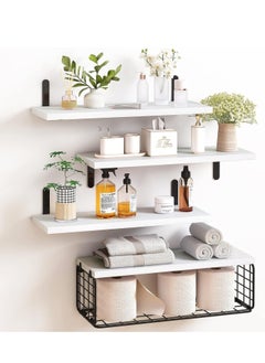 XiuWoo 4 Pack Wood Wall Mounted Floating Shelves, Hanging Shelf Storage Rack, Home Display Rack, Plant Shelf, Home Storage Rack with Wire Storage Basket for Home, Office  - Image 1