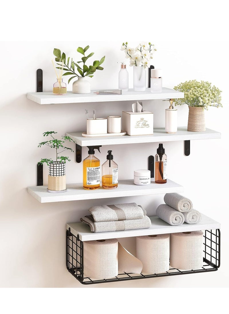 XiuWoo 4 Pack Wood Wall Mounted Floating Shelves, Hanging Shelf Storage Rack, Home Display Rack, Plant Shelf, Home Storage Rack with Wire Storage Basket for Home, Office  - Image 1