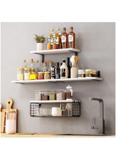 XiuWoo 4 Pack Wood Wall Mounted Floating Shelves, Hanging Shelf Storage Rack, Home Display Rack, Plant Shelf, Home Storage Rack with Wire Storage Basket for Home, Office  - Image 4