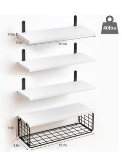 XiuWoo 4 Pack Wood Wall Mounted Floating Shelves, Hanging Shelf Storage Rack, Home Display Rack, Plant Shelf, Home Storage Rack with Wire Storage Basket for Home, Office  - Image 5