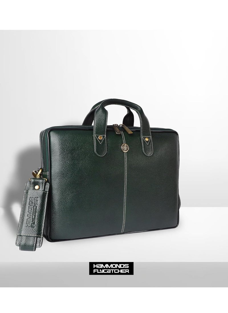 HAMMONDS FLYCATCHER - Leather Laptop Bag for Men/Office Bag for Men, Green |Fits Upto 14 Inch Laptop Bag/MacBook |Leather Bag for Men with Shoulder Straps |Crossbody Laptop Messenger Bag for Men, LB105GR (C76J) - Image 1