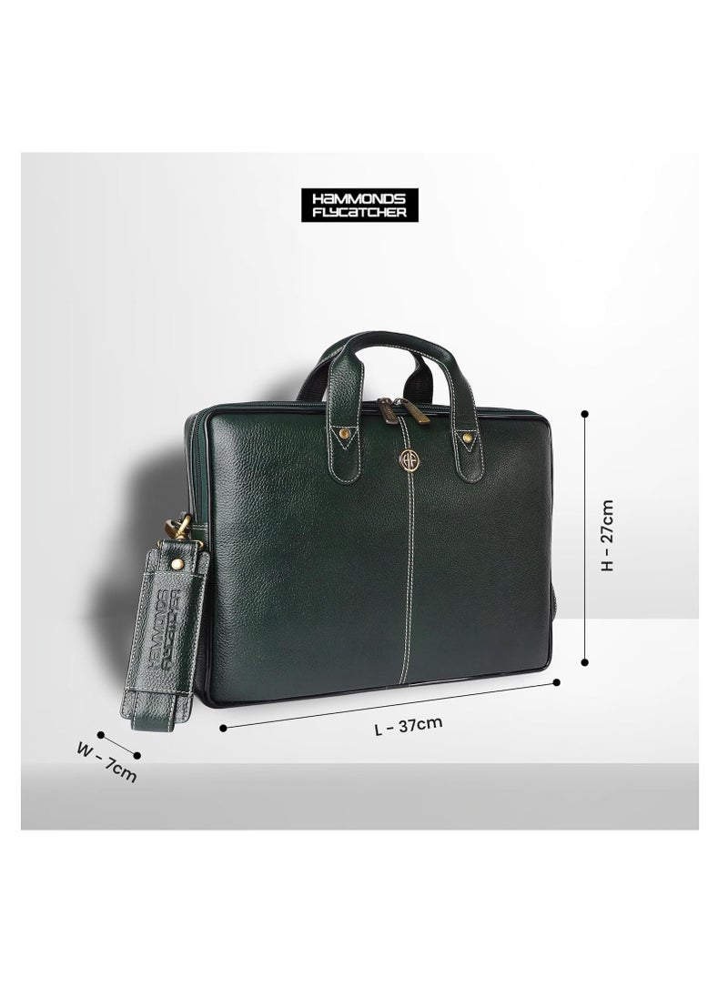HAMMONDS FLYCATCHER - Leather Laptop Bag for Men/Office Bag for Men, Green |Fits Upto 14 Inch Laptop Bag/MacBook |Leather Bag for Men with Shoulder Straps |Crossbody Laptop Messenger Bag for Men, LB105GR (C76J) - Image 1