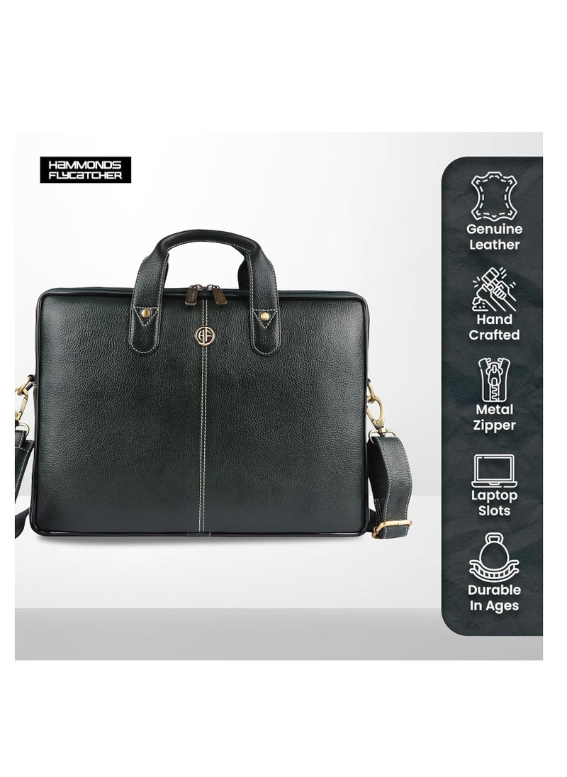 HAMMONDS FLYCATCHER - Leather Laptop Bag for Men/Office Bag for Men, Green |Fits Upto 14 Inch Laptop Bag/MacBook |Leather Bag for Men with Shoulder Straps |Crossbody Laptop Messenger Bag for Men, LB105GR (C76J) - Image 1